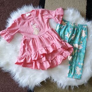 Girl's Easter hi low ruffle matching set 12-18m